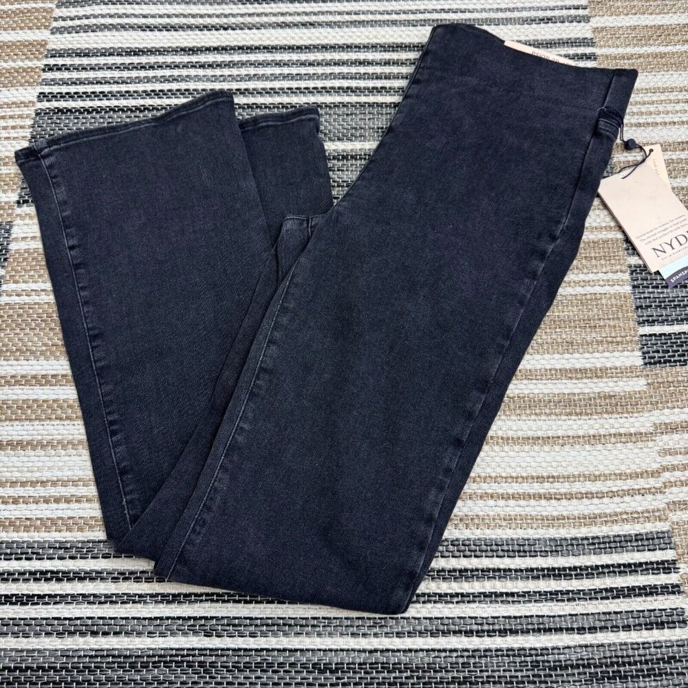 NYDJ Trinity Pull On Slim Bootcut Denim Jeans Black Dark Wash Size Petite Small